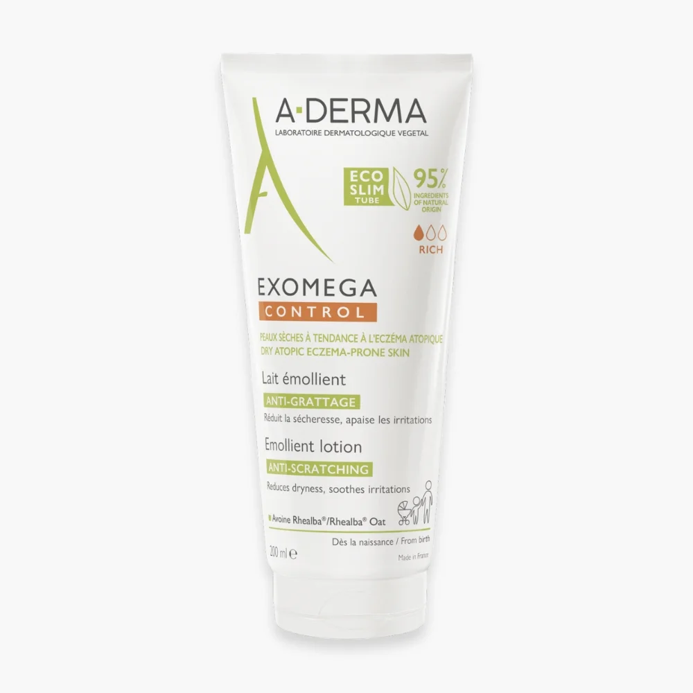 a-derma-exomega-control-lait-emollient-anti-grattage-200ml.jpg Tube blanc A-Derma Exomega Control lait émollient anti-grattage 200 ml