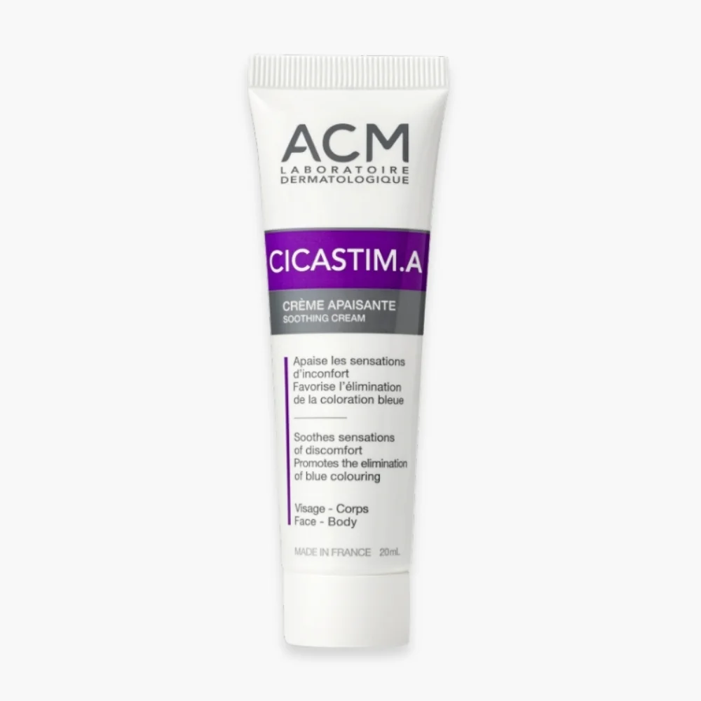acm-cicastim-a-creme-apaisante-20ml.jpg Tube blanc et violet ACM Cicastim.A crème apaisante visage corps 20 ml