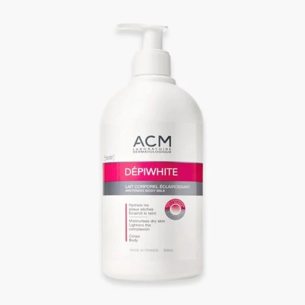 Flacon pompe blanc ACM Dépiwhite lait corporel éclaircissant 500 ml