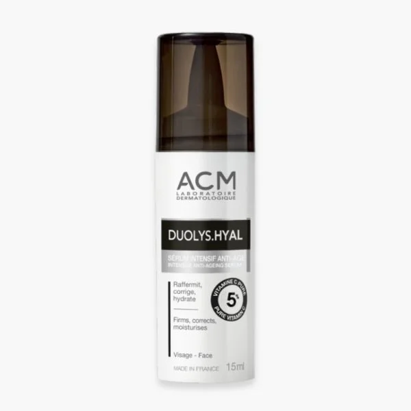 Flacon pompe blanc ACM Duolys Hyal sérum anti-âge 15 ml