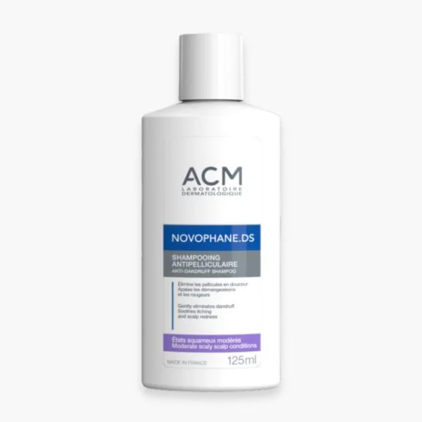 Flacon blanc ACM Novophane DS shampooing antipelliculaire 125 ml
