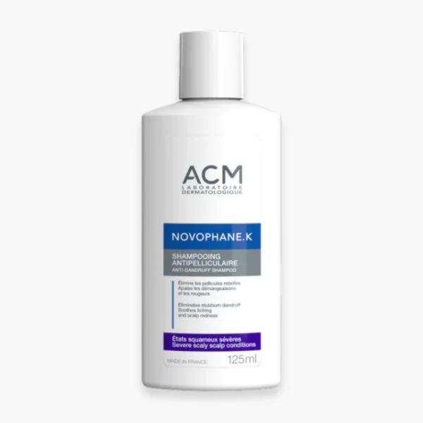 Flacon blanc ACM Novophane K shampooing antipelliculaire 125 ml