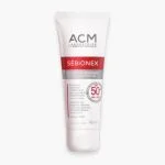 Tube blanc ACM Sébionex gel solaire matifiant SPF 50+ visage 40 ml
