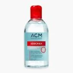 Flacon transparent bouchon rouge ACM Sébionex lotion micellaire 250 ml visage yeux