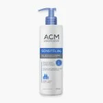 Flacon-pompe blanc et bleu ACM Sensitélial gel nettoyant surgras 200 ml