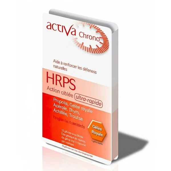 Étui blanc et orange Activa Chrono HRPS 15 gélules sous blister