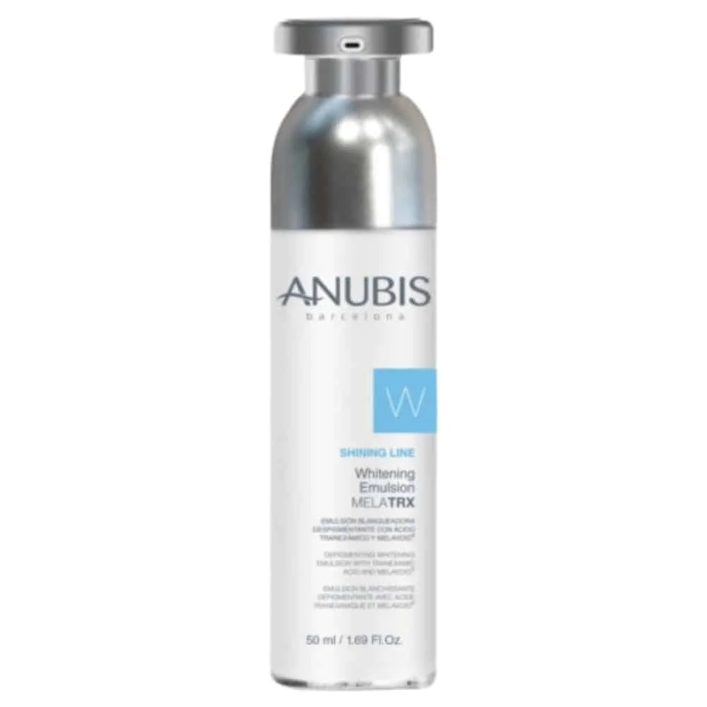 anubis-shining-line-w-melatrx-emulsion-blanchissante-depigmentante-50ml.jpg Flacon airless argenté Anubis Shining Line émulsion MelaTRX 50 ml