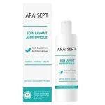 Boîte et flacon Apaisept Soin Lavant Antiseptique, packaging blanc et turquoise