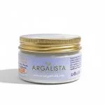 Pot en verre à couvercle doré de déodorant Argalista en poudre blanche