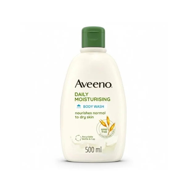 Flacon blanc cassé Aveeno Daily Moisturising Body Wash 500 ml bouchon vert