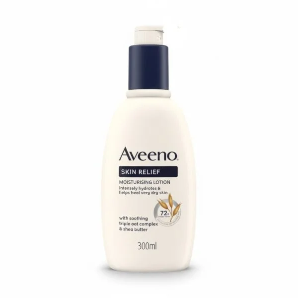 Flacon pompe beige Aveeno Skin Relief lotion hydratante corps 300 ml