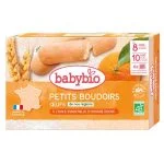 Boîte orange de biscuits Babybio Petits Boudoirs aux œufs, six sachets, certifiée AB
