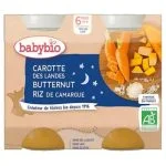 Lot de deux pots Babybio carotte butternut riz recette du soir