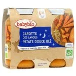 Lot de deux pots Babybio carotte patate douce et blé recette du soir