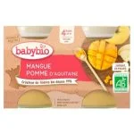 Pack de deux petits pots Babybio mangue et pomme, texture lisse, certifié AB
