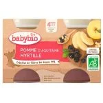 Pack de deux petits pots Babybio pomme et myrtille, purée violette, certifié AB