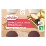 Pack de deux petits pots Babybio pomme et pruneau, purée foncée, certifié AB