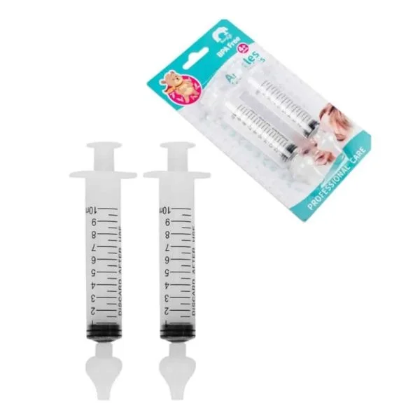 Deux seringues nasales graduées transparentes et blister Babynooz sans BPA
