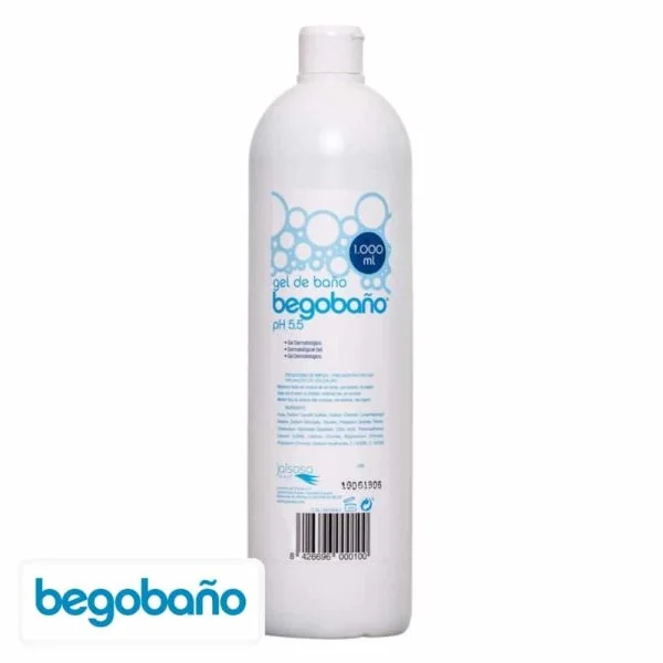 Flacon blanc gel de bain Begobaño pH 5.5 de 1000 ml bulles bleues