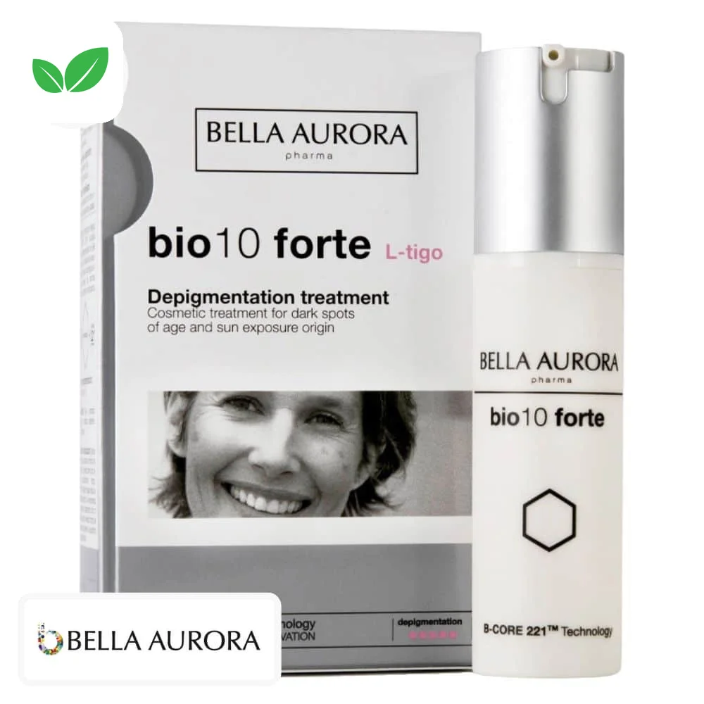 bella-aurora-bio10-forte-l-tigo-traitement-depigmentant-intensif-30ml.jpg Coffret et flacon pompe Bella Aurora Bio10 Forte L-tigo dépigmentant