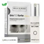 Flacon blanc et argenté Bio10 Forte M-lasma Bella Aurora avec boîte grise