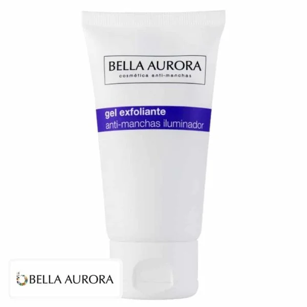 Tube blanc gel exfoliant anti-taches Bella Aurora avec bandeau bleu foncé