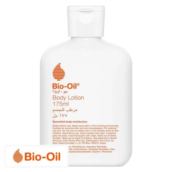 Flacon blanc Bio-Oil lotion hydratante corporelle avec bouchon rabattable