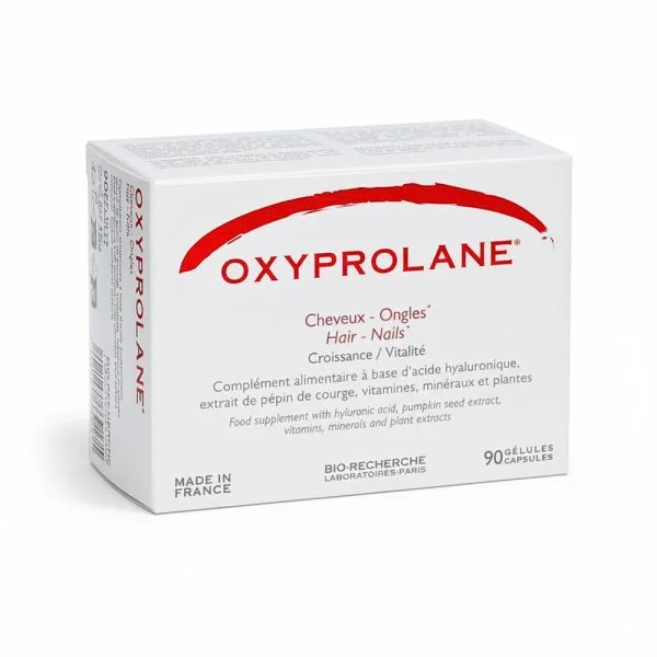 Boîte blanche Oxyprolane Cheveux-Ongles 90 gélules avec bandeau rouge