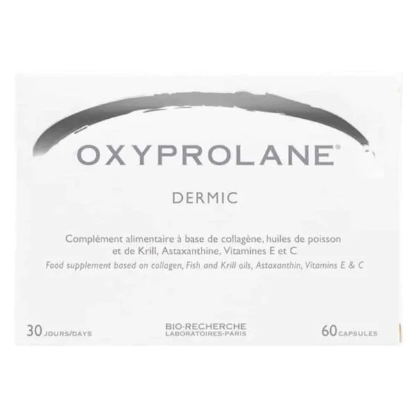 Boîte blanche Oxyprolane Dermic 60 capsules avec bandeau gris