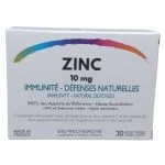 Boîte blanche Bio-Recherche Zinc 10 mg 30 gélules, bandeau multicolore