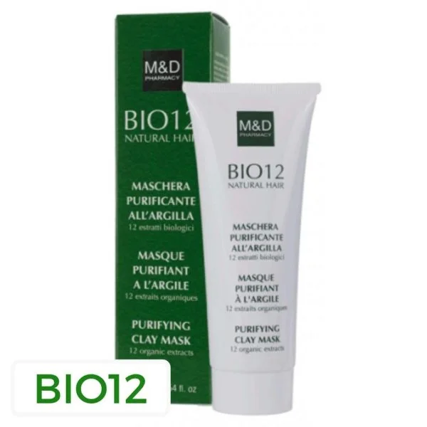 Tube blanc Bio12 masque purifiant à l'argile 75 ml et étui vert