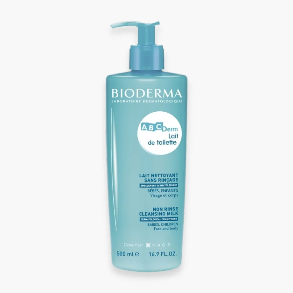 bioderma-abcderm-lait-de-toilette-sans-rincage-500ml.jpg Flacon pompe bleu Bioderma ABCDerm lait de toilette sans rinçage 500 ml