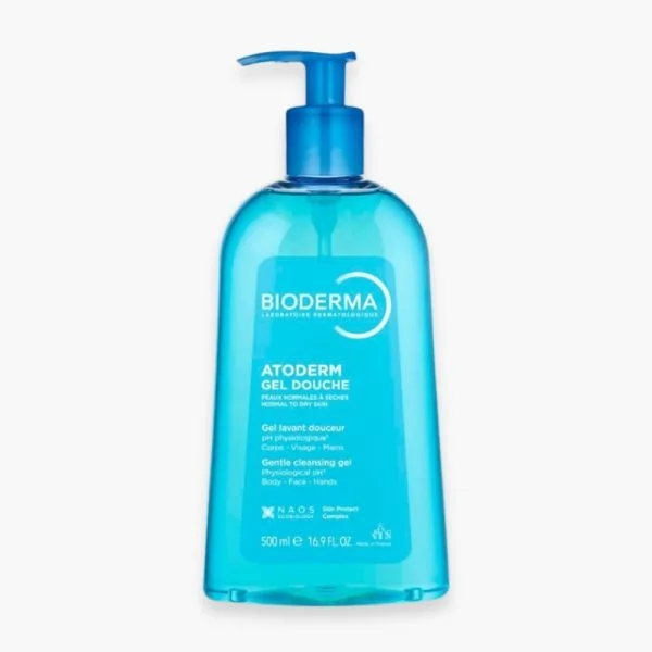 Flacon pompe bleu transparent Bioderma Atoderm Gel douche 500 ml