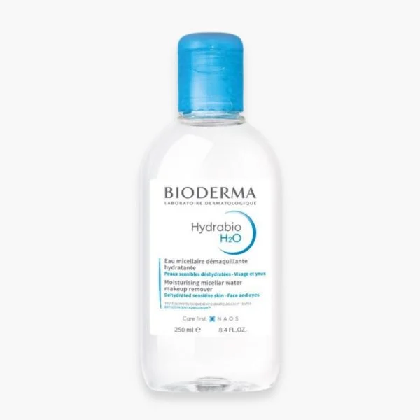 Flacon transparent à bouchon bleu Bioderma Hydrabio H2O eau micellaire 250 ml