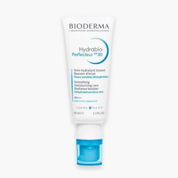 Tube blanc à capuchon bleu Bioderma Hydrabio Perfecteur SPF30 40 ml