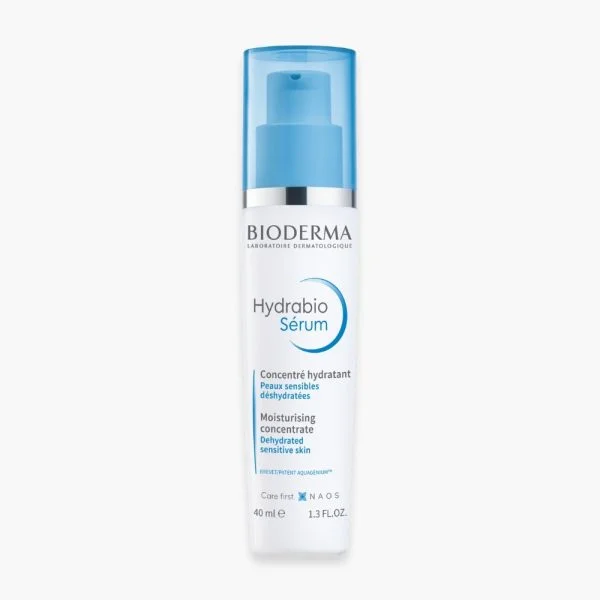 Flacon pompe blanc à capuchon bleu Bioderma Hydrabio Sérum concentré 40 ml