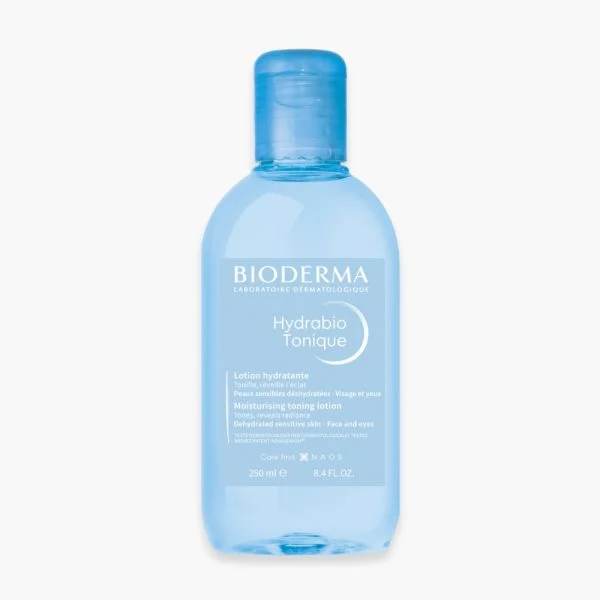 Flacon bleu translucide Bioderma Hydrabio Tonique lotion hydratante 250 ml