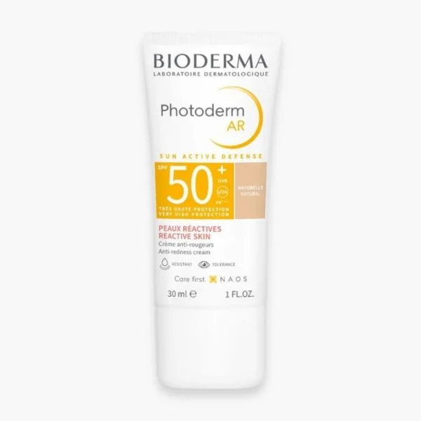 Tube blanc Bioderma Photoderm AR SPF50+ teinte naturelle, 30 ml