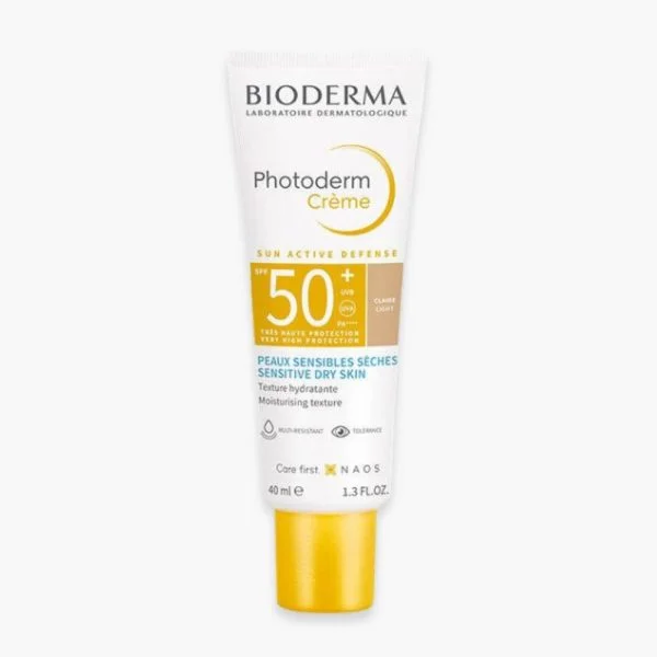 Tube blanc Bioderma Photoderm Crème SPF50+ teinte claire, 40 ml
