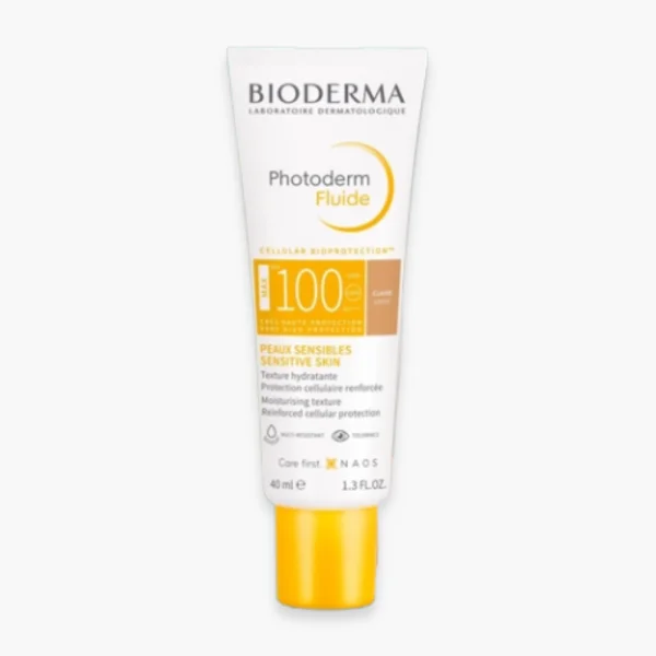 Tube blanc Bioderma Photoderm Fluide SPF100 teinte claire, 40 ml