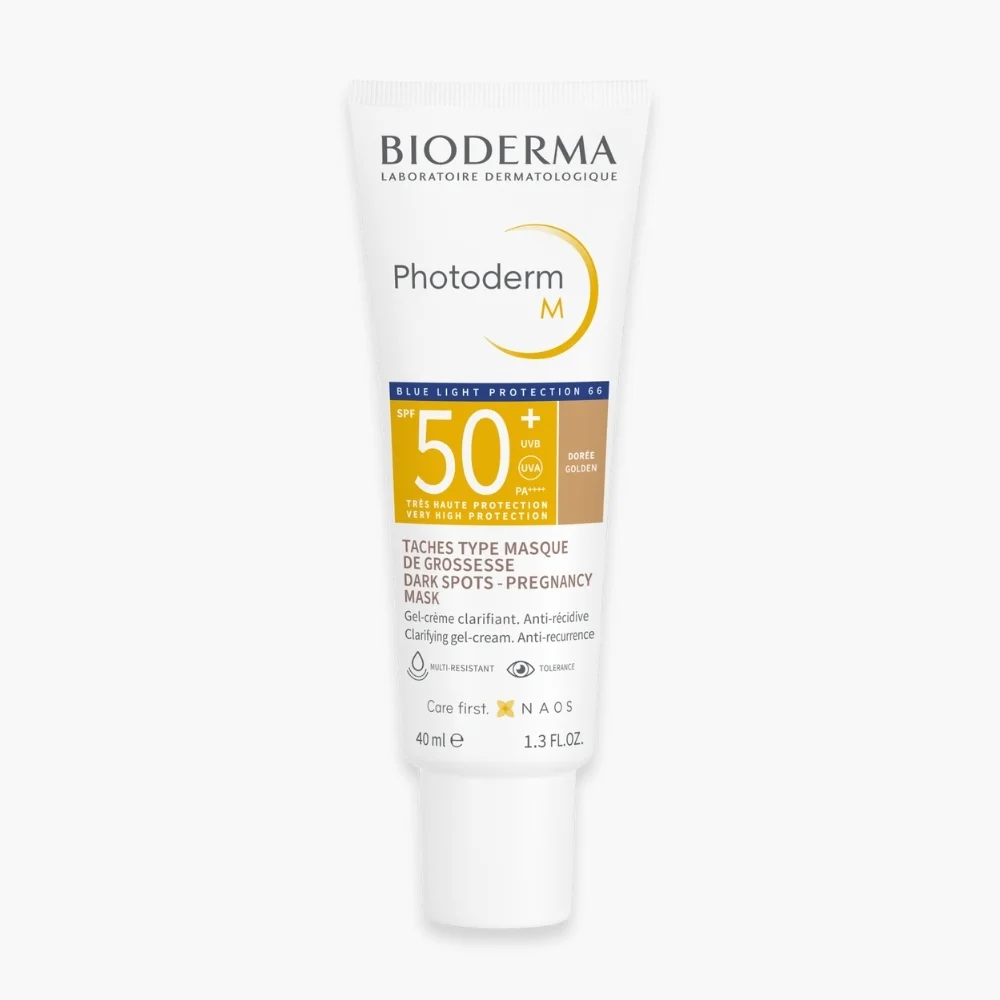 bioderma-photoderm-m-solaire-teinte-dore-spf50-40ml.jpg Tube blanc Bioderma Photoderm M SPF50+ gel-crème teinte dorée, 40 ml