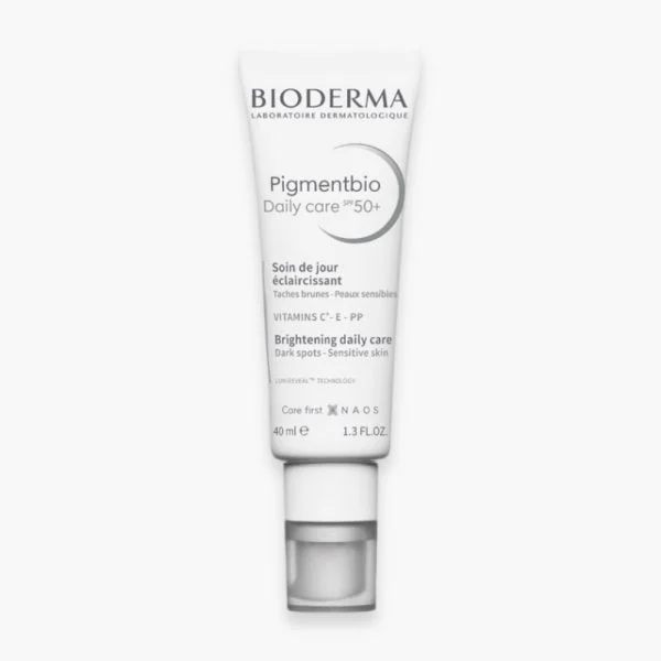 Tube pompe blanc Bioderma Pigmentbio Daily Care SPF50+, soin de jour 40 ml