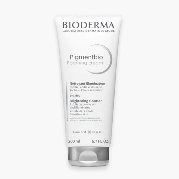 Tube blanc Bioderma Pigmentbio Foaming Cream, nettoyant illuminateur 200 ml