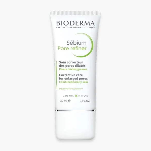 Tube blanc Bioderma Sébium Pore refiner soin correcteur pores dilatés 30 ml