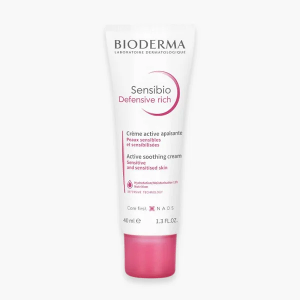 Tube blanc bouchon rose Bioderma Sensibio Defensive rich crème apaisante 40 ml