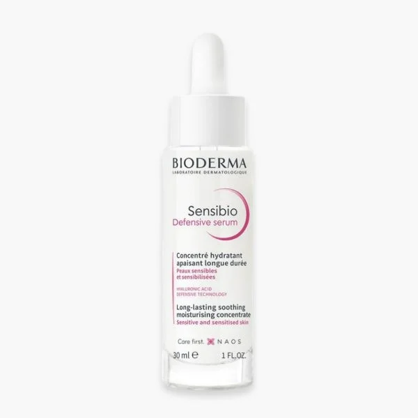 Flacon transparent Bioderma Sensibio Defensive sérum hydratant apaisant 30 ml pipette