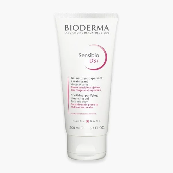 Tube blanc Bioderma Sensibio DS+ gel nettoyant apaisant assainissant 200 ml