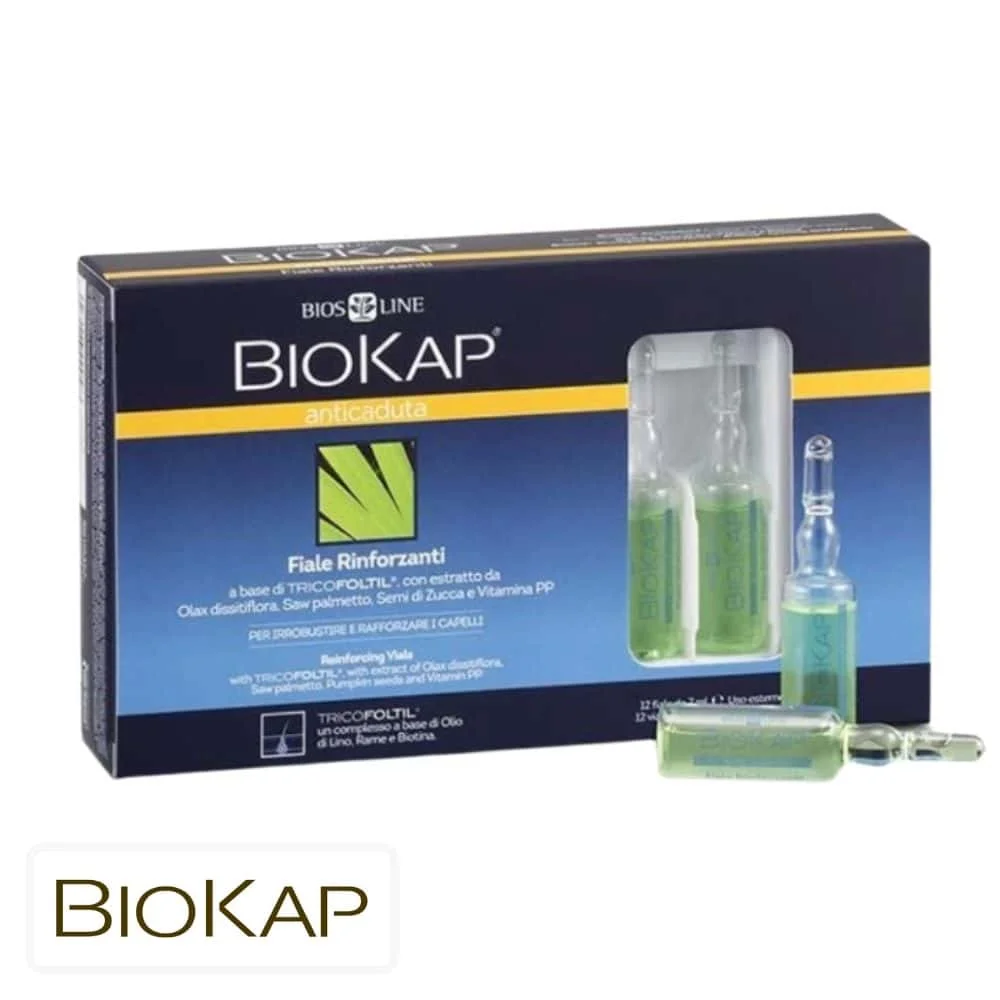 biokap-anticaduta-ampoules-renforcant-anti-chute-12u.jpg Boîte bleue Biokap Anticaduta et ampoules vertes renforçantes pour les cheveux