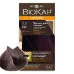Étui Biokap Nutricolor 4.5 Châtain Acajou 140 ml avec mèche de cheveux colorée