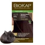 Étui Biokap Nutricolor Delicato 4.05 Châtain Chocolat 140 ml avec mèche de cheveux colorée